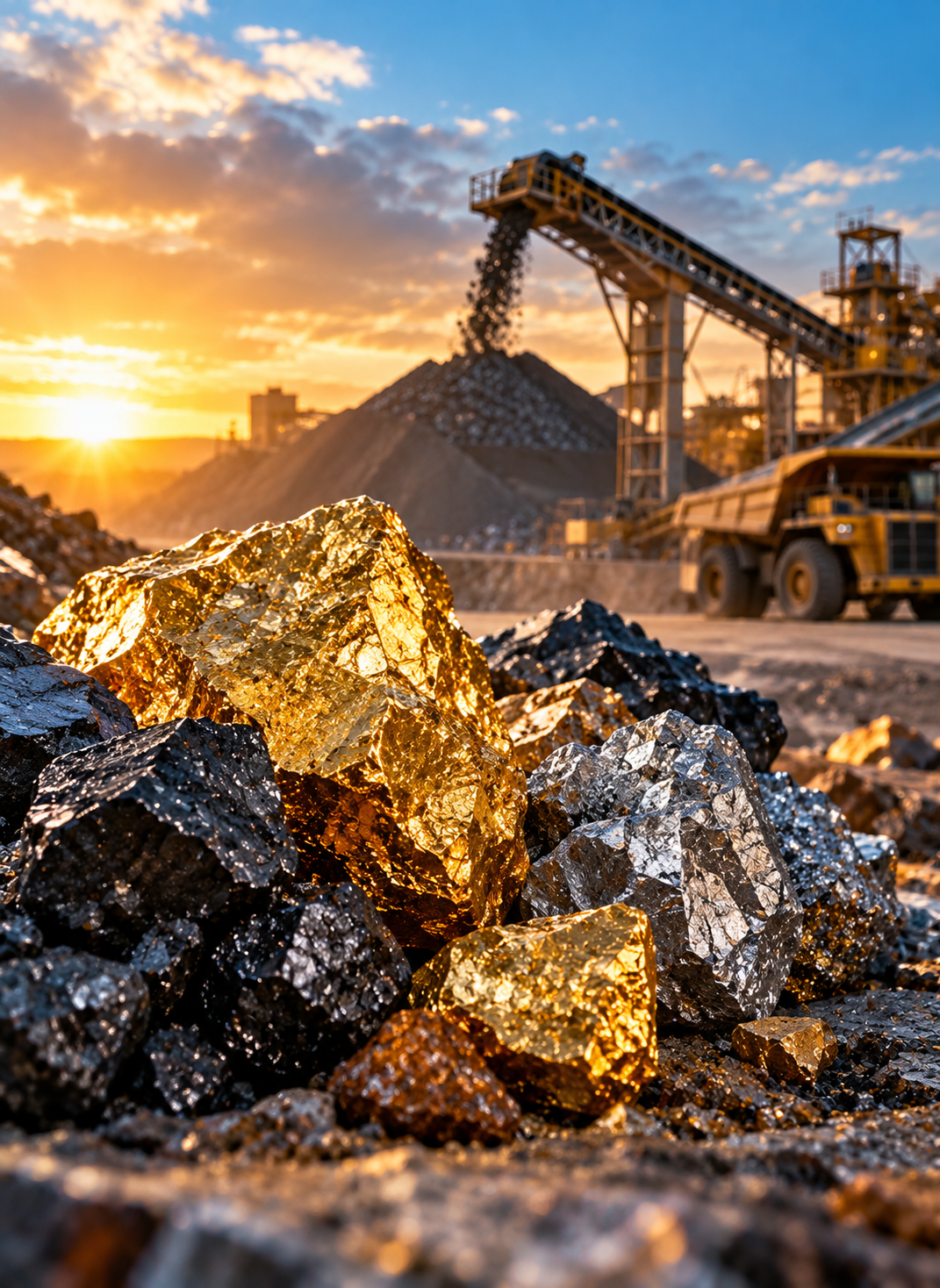 golden ore at the quarry sunset